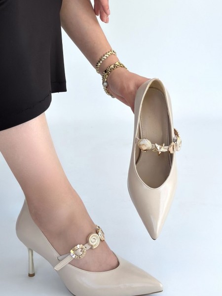 Conne Bej Cilt Stiletto Ayakkabı