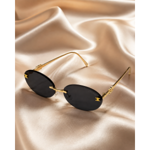 Gold Metal Çerçeveli Siyah Oval Güneş Gözlüğü