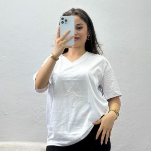 V Yaka Oversize Lüx Penye Beyaz - 90900.1878.