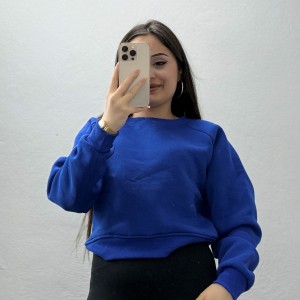 Bisiklet Yaka 3 İplik Sweat Saks - 20958.1878.