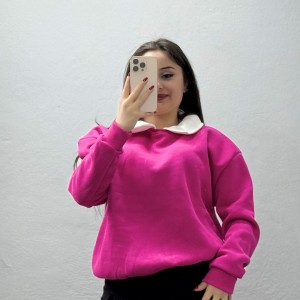 Gömlek Yaka 3 İplik Sweat Fuşya - 21985.200.