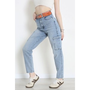 Kemerli Mom Kot Pantolon Açıkmavi - 2991905.1968.