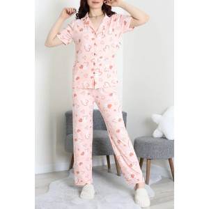 Milan Kumaş Düğmeli Pijama Takımı Pudratavşan - 750.1287.