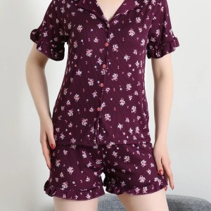 Cares Kısa Kol Gömlek Yaka Fırfırlı Pijama Takımı Mürdüm - 196.1287.