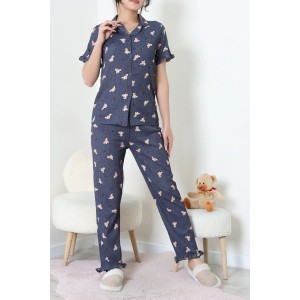 Bürümcük Düğmeli Pijama Takımı Lacivert - 53501.2123.