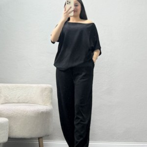 Modal Kayık Yaka Eşofman Takımı Siyah - 53518.1878.
