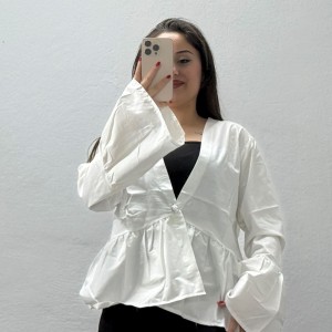 Poplin Düğmeli Gömlek Ceket Beyaz - 32741.2118.