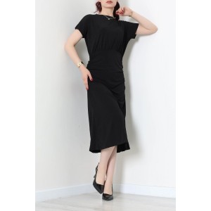 Yarasa Kol Drapeli Sandy Elbise Siyah - 71751.2023.