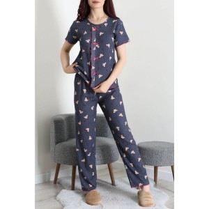 Bürümcük Fırfırlı Pijama Takımı Lacivert - 158.1287.
