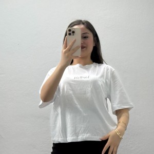 Bisiklet Yaka Oversize Baskılı Penye Tişört Beyaz - 55209.1878.