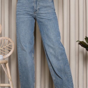 Yüksek Bel Bol Paça Kot Pantolon Mavi - 75078.2049.