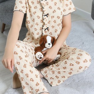 Bürümcük Fırfırlı Pijama Takımı Bej - 158.1287.