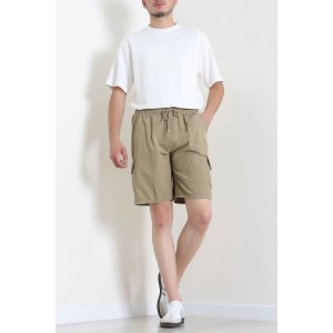 Keten Beli Lastik Kargo Cep Şort Haki - 75184.2170.