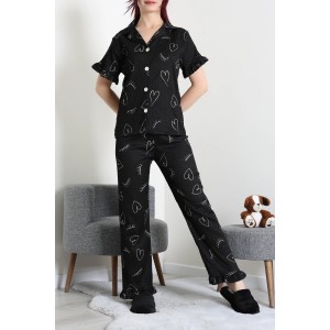 Bürümcük Fırfırlı Pijama Takımı Siyahkalpli - 127.1287.