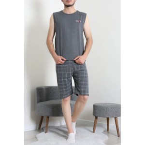 Süprem Ekose Şortlu Erkek Pijama Takım Füme - 75261.1048.