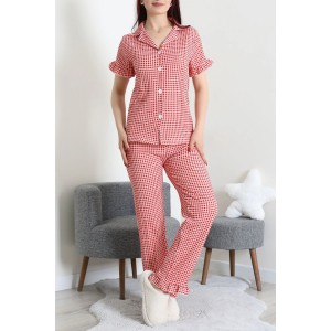 Bürümcük Fırfırlı Pijama Takımı Kırmızıekose - 127.1287.