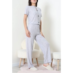 Nefes Alan Kumaş Pointelle Pijama Takımı Gri - 230.1287.