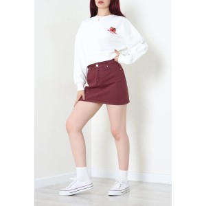 Quzu Çilek Baskılı Sweatshirt Beyaz - 75365.2002.