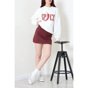 Quzu Baskılı Sweatshirt Beyaz - 75366.2002.