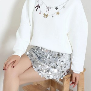 Quzu Kolye Baskılı Sweatshirt Beyaz - 75367.2002.