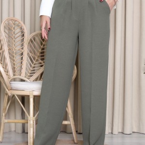 Tensel Gabardin Yandan Cepli Pileli Geniş Paça Pantolon Haki - 75373.2203.