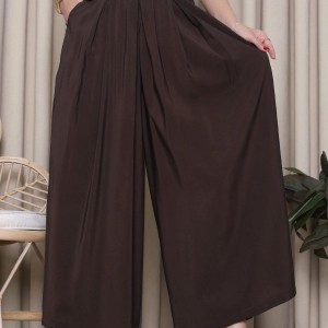 Pileli Bol Paça Tensel Kumaş Pantolon  Kahve - 52496.1254.