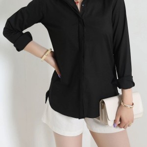 Poplin Likra Basic Gömlek Siyah - 44211.1775.