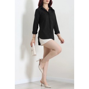 Poplin Likra Basic Gömlek Siyah - 44211.1775.