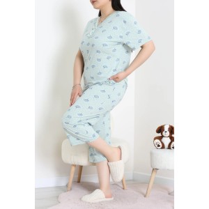 Model Büyük Beden Kapri Pijama Takımı Yeşilçiçek - 774.1287.